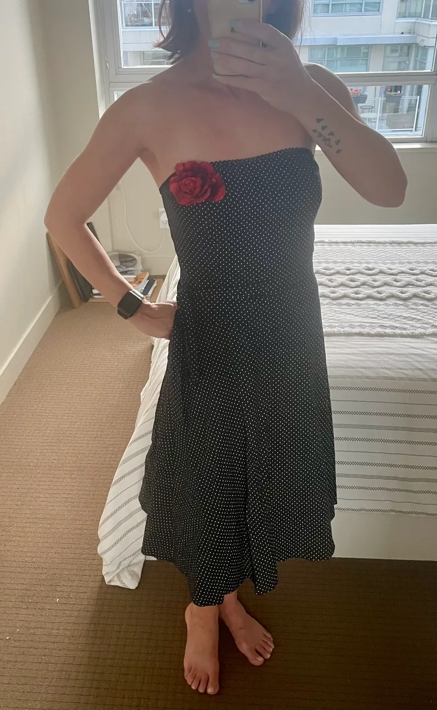 M Collection Black and White Polka Dot Dress image indicator(3)