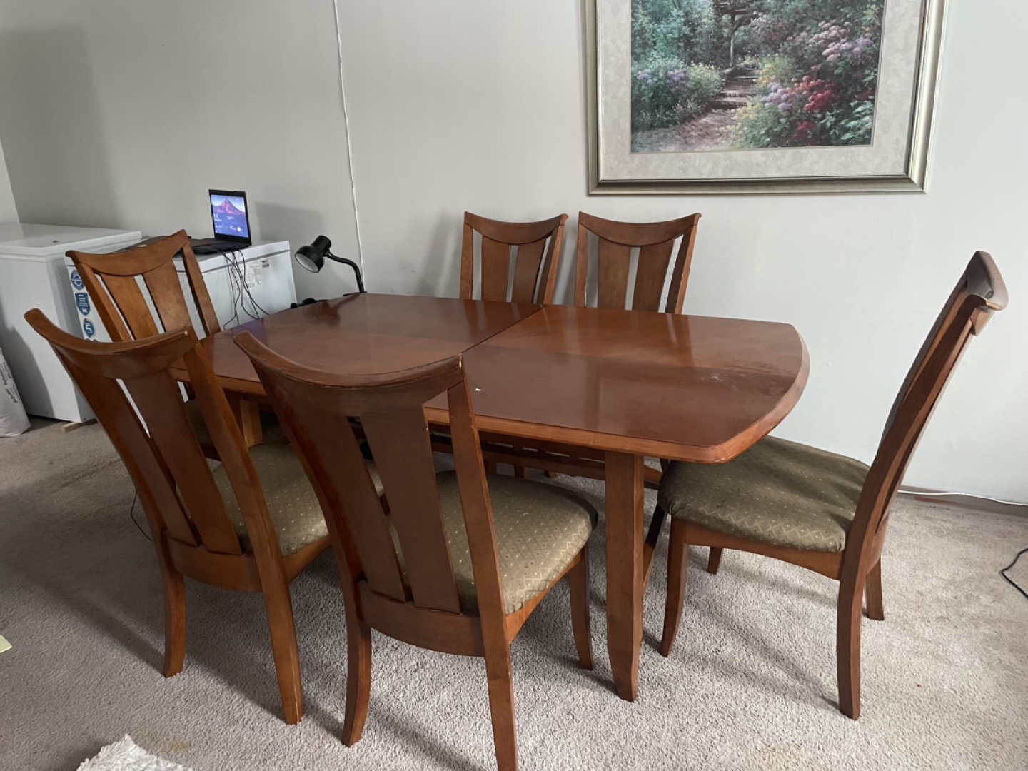 Wooden Dining Table Set with Six Chairs