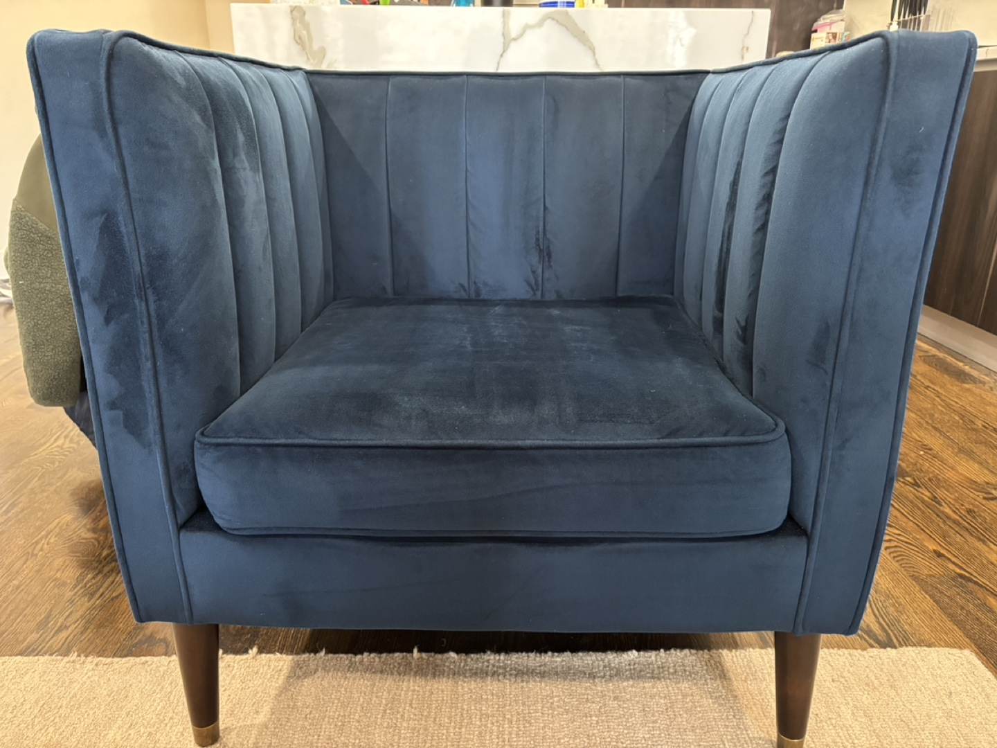 Navy Blue Velvet Channel Tufted Accent Chair - photo 2