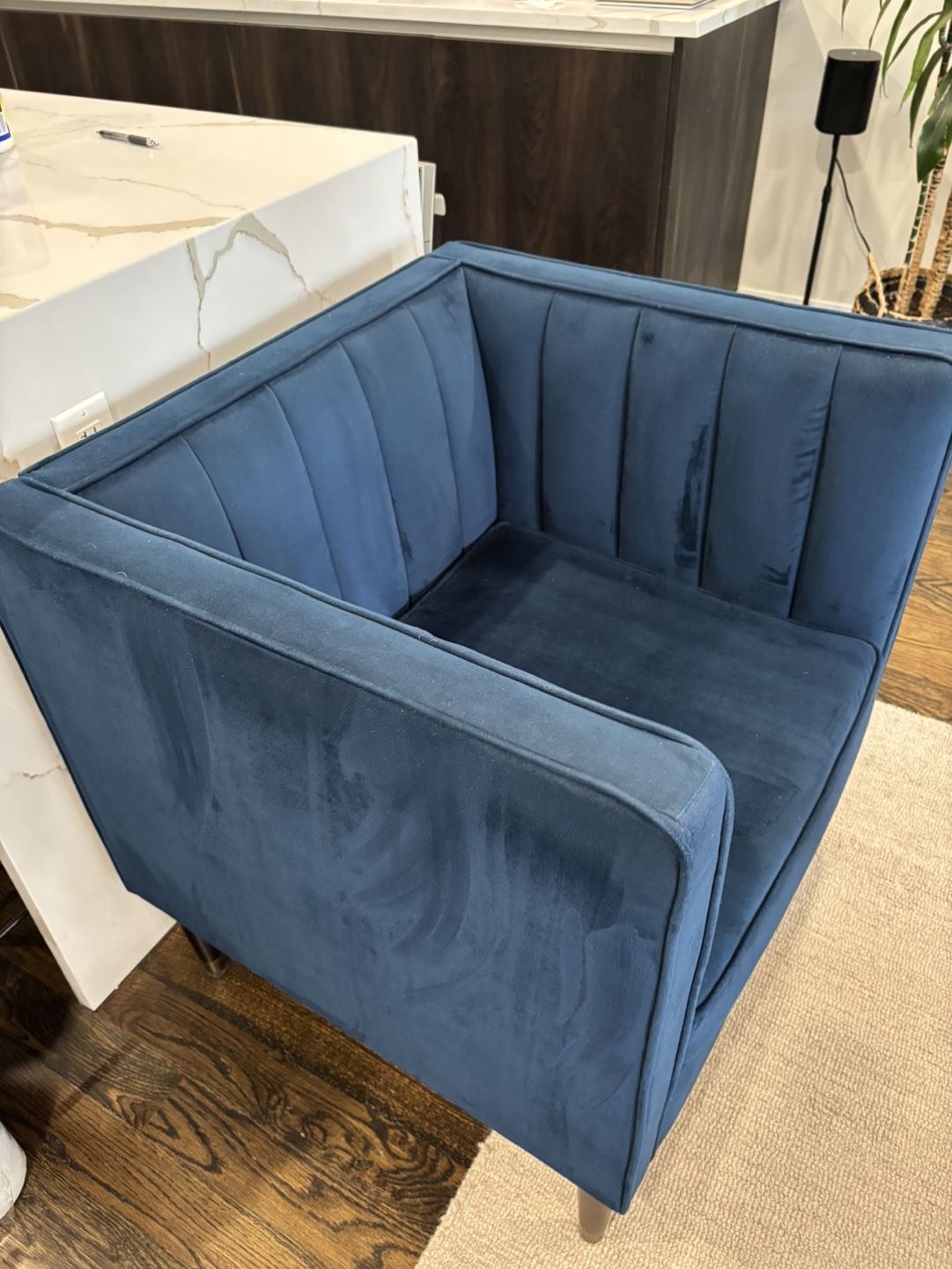 Navy Blue Velvet Channel Tufted Accent Chair
