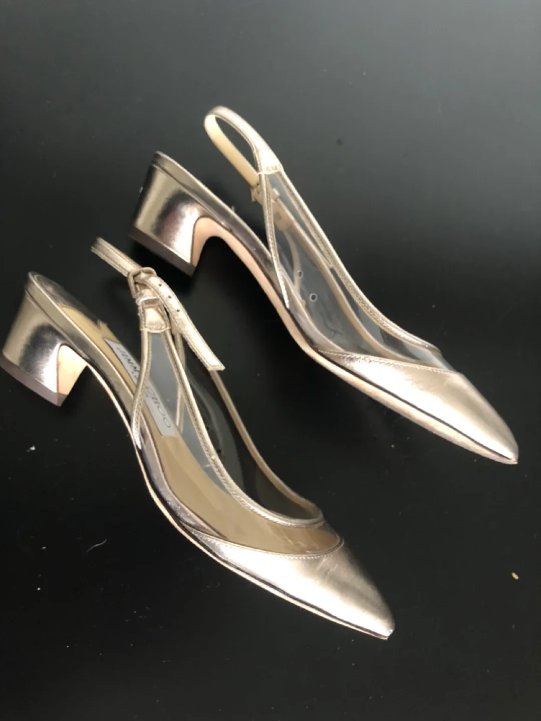 Jimmy Choo Metallic Slingback Heels Size 34 image indicator(2)