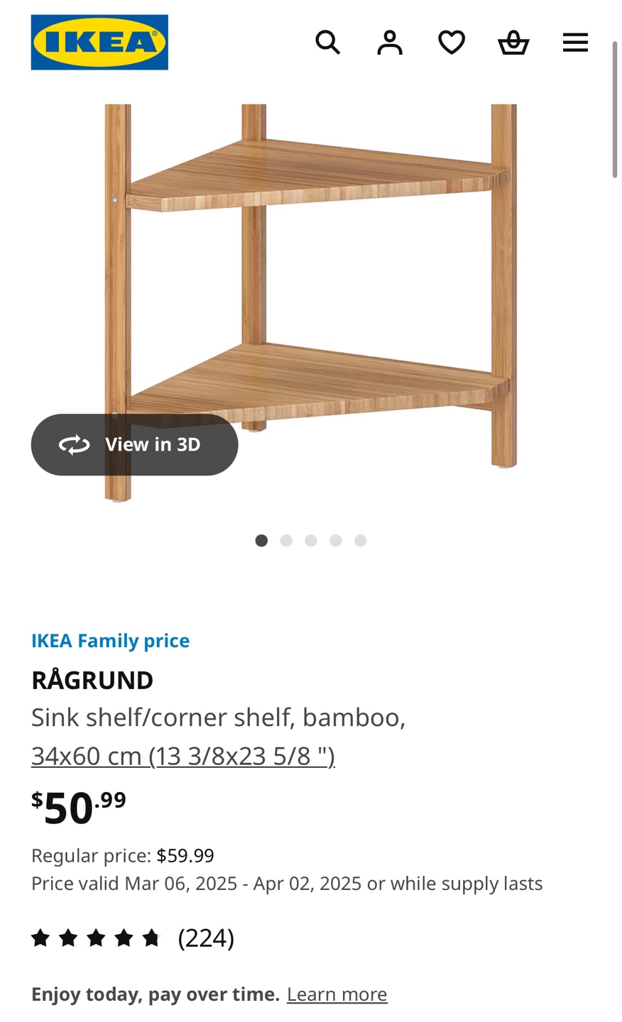 IKEA RÅGRUND Corner Shelf - Bamboo