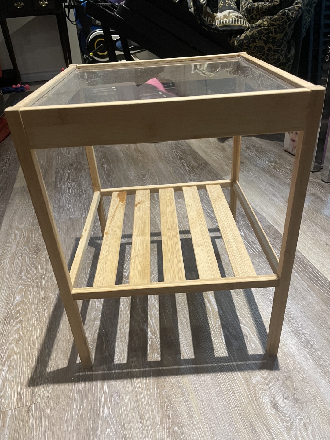 Small Wooden End Table with Glass Top