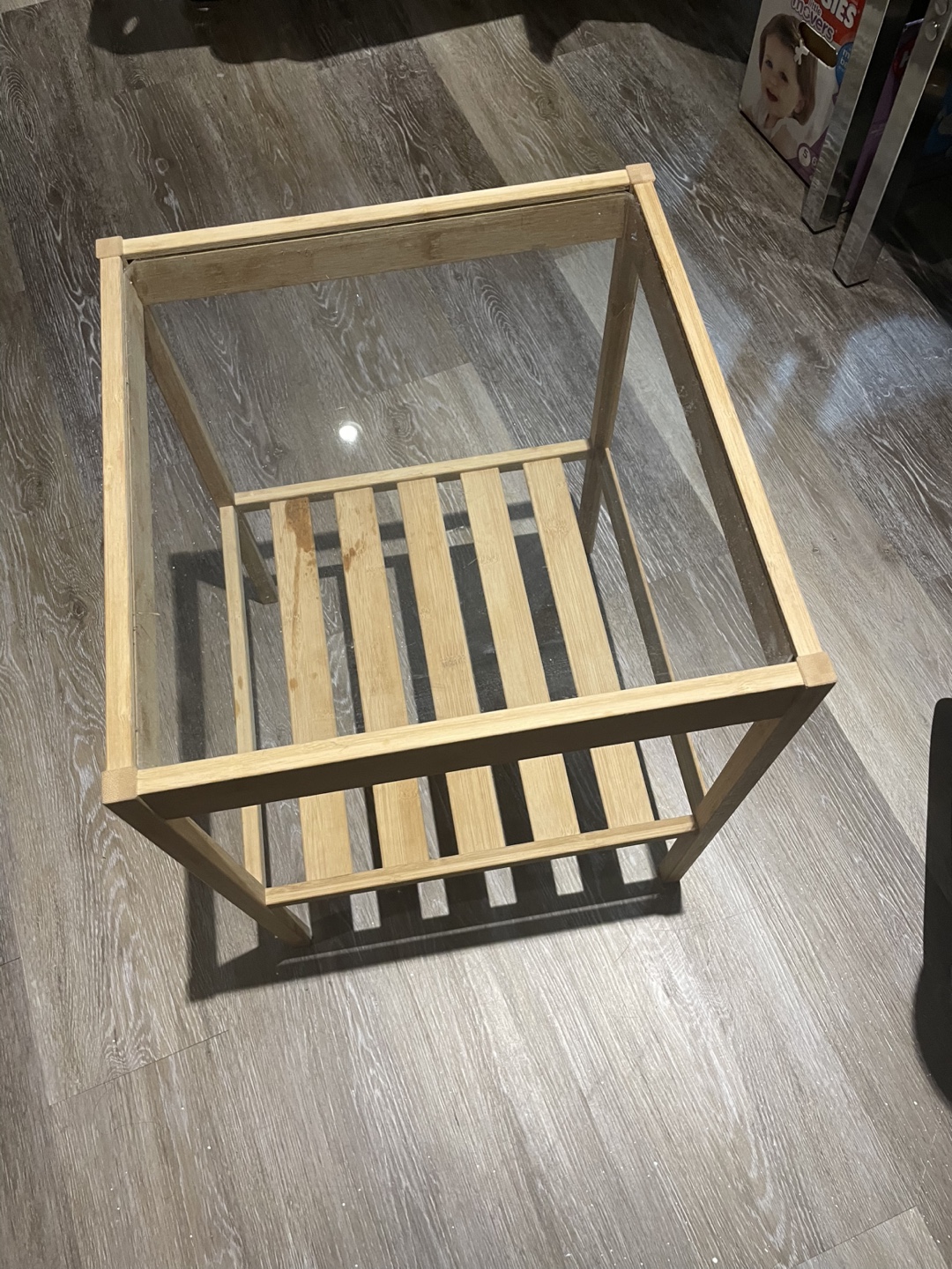Small Wooden End Table with Glass Top - photo 2