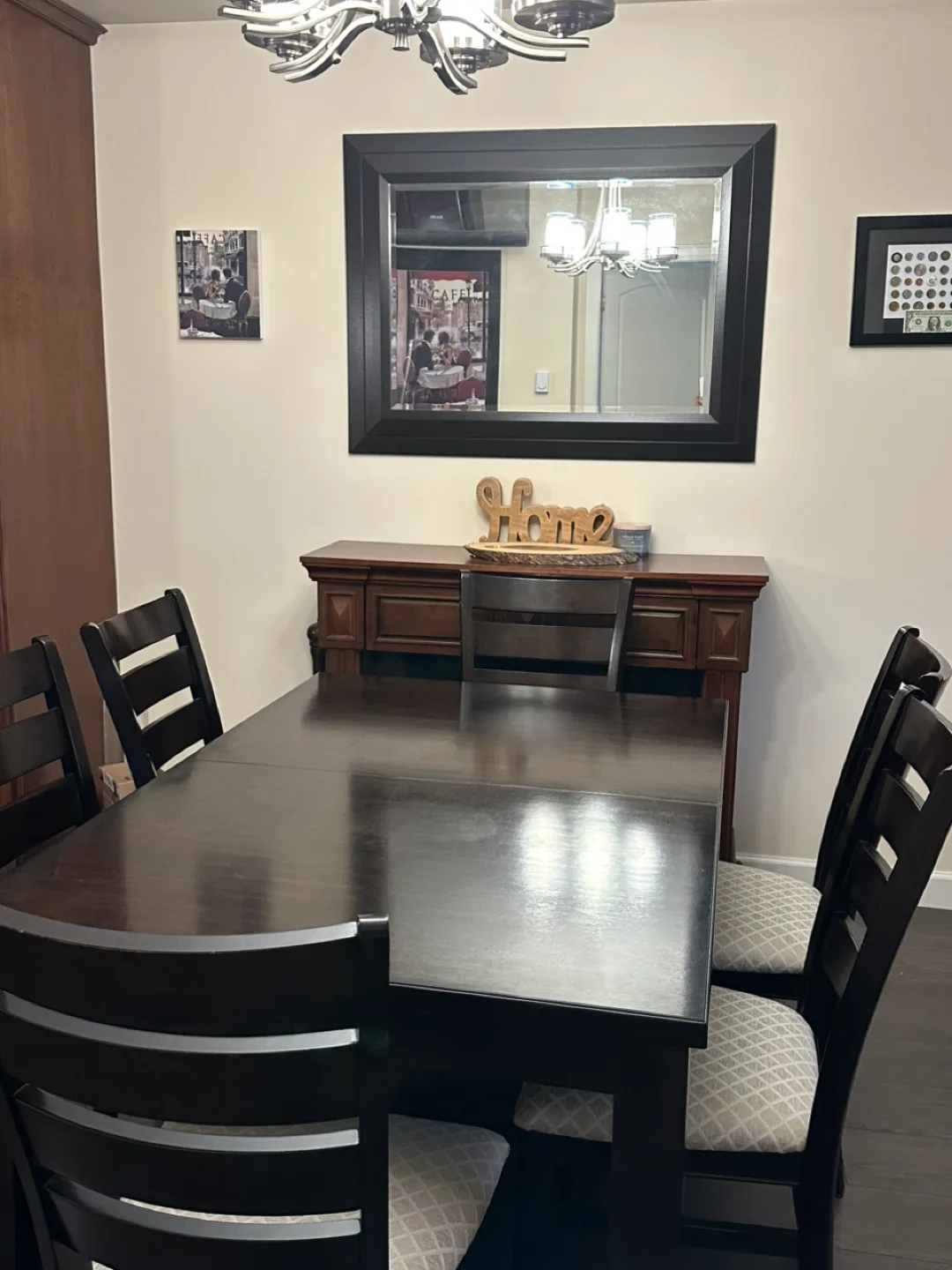 7-Piece Dark Brown Dining Set with Beige Cushioned Chairs image indicator(3)