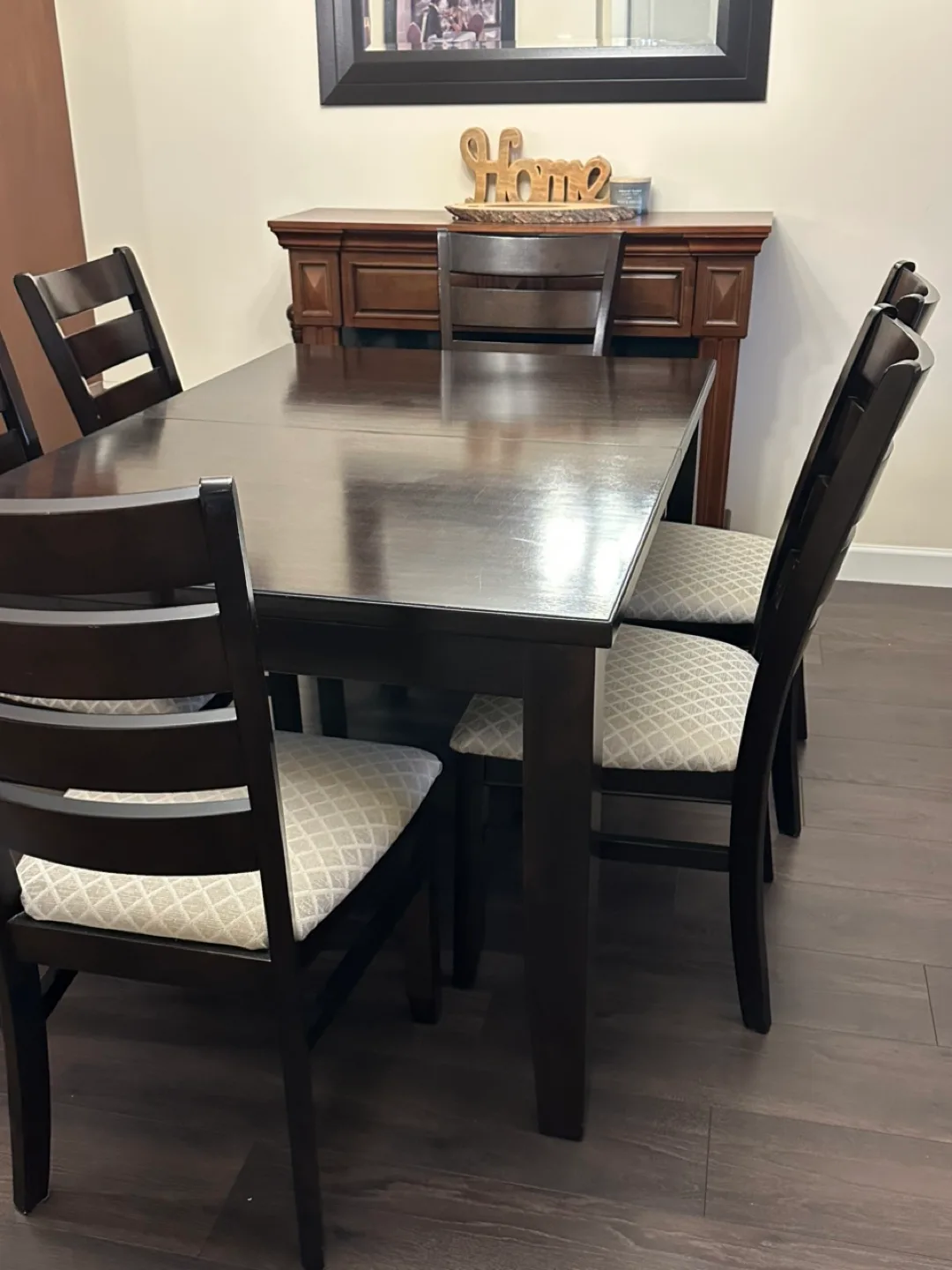 7-Piece Dark Brown Dining Set with Beige Cushioned Chairs image indicator(2)