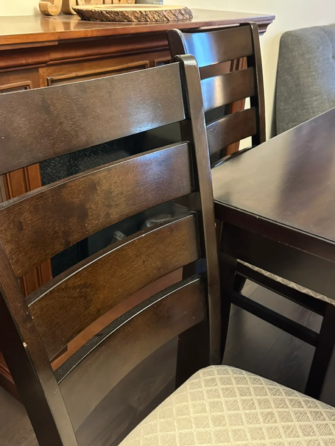 7-Piece Dark Brown Dining Set with Beige Cushioned Chairs image indicator(9)