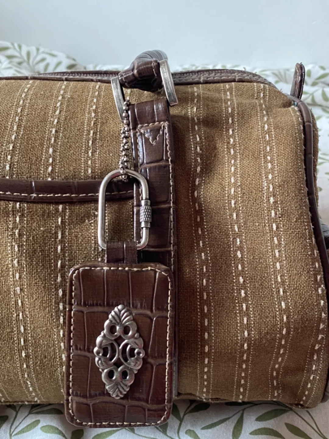 Olive Green Striped Handbag image indicator(2)