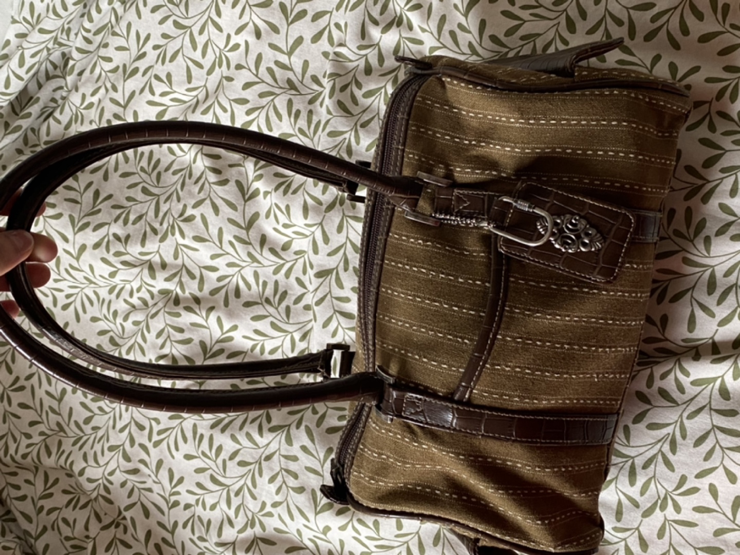 Olive Green Striped Handbag - photo 4