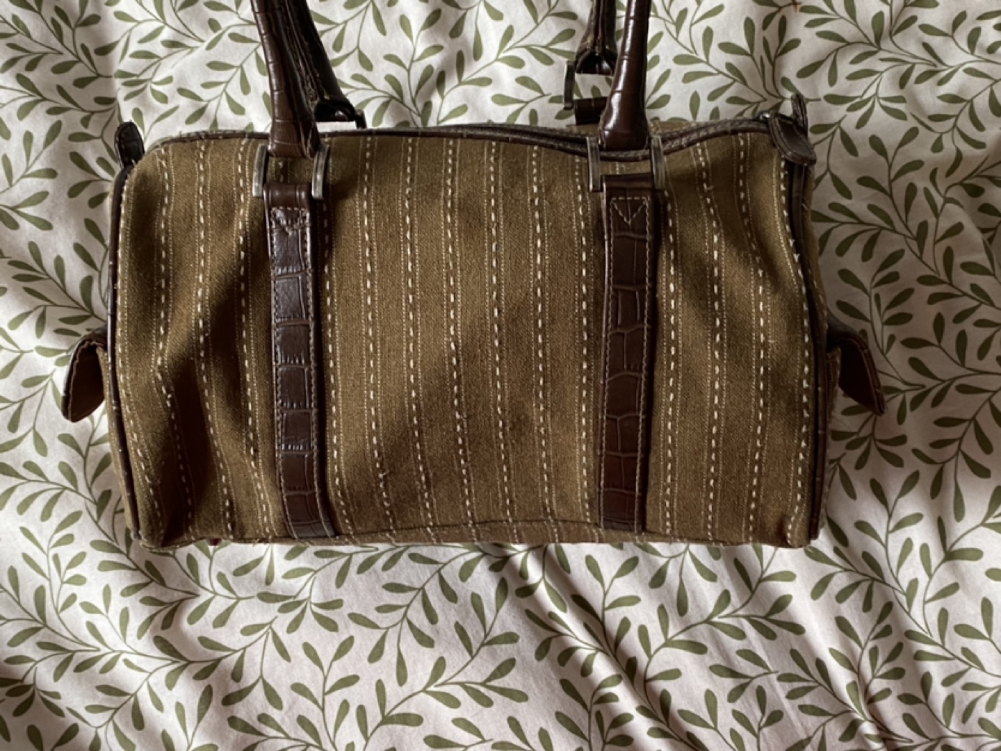 Olive Green Striped Handbag - photo 3