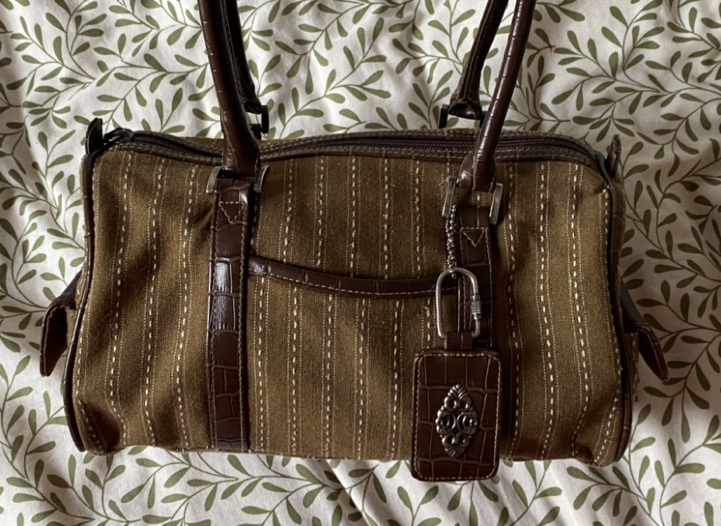Olive Green Striped Handbag
