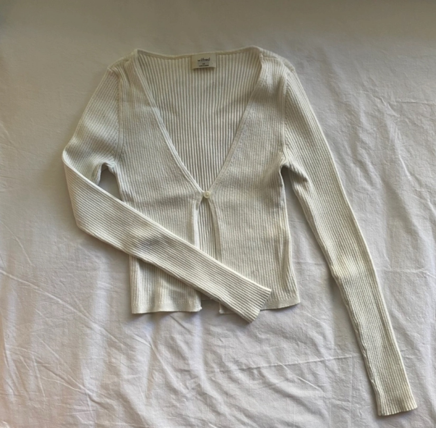 Aritzia Wilfred White Ribbed Cardigan
