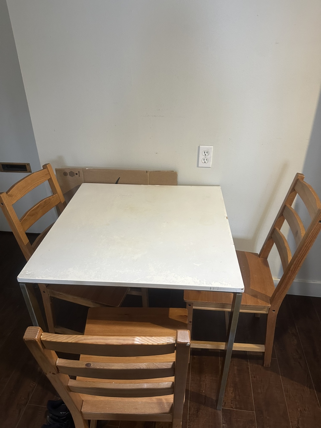 Square Dining Table for a small apartment with 4 wooden chairs