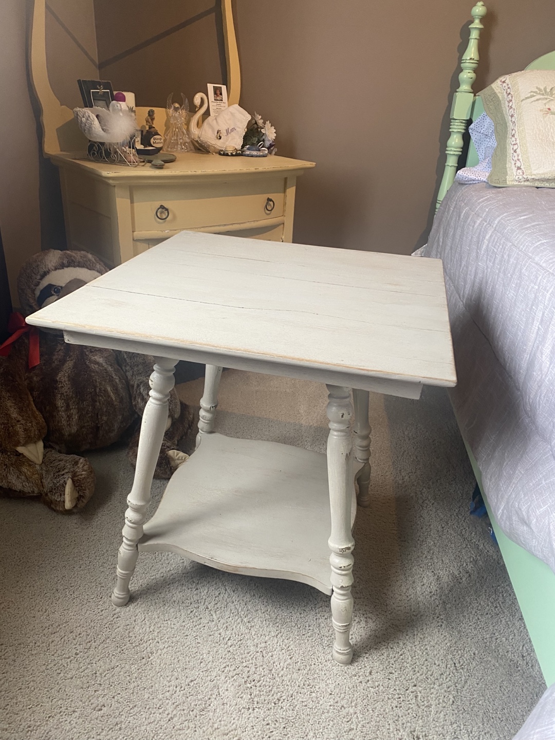 White Distressed Side Table