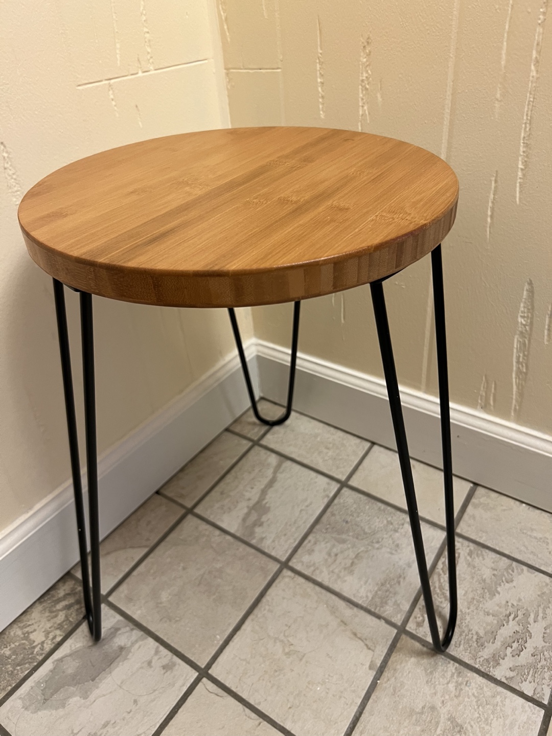 Round Bamboo Side Table/Stool with Black Hairpin Legs - photo 2