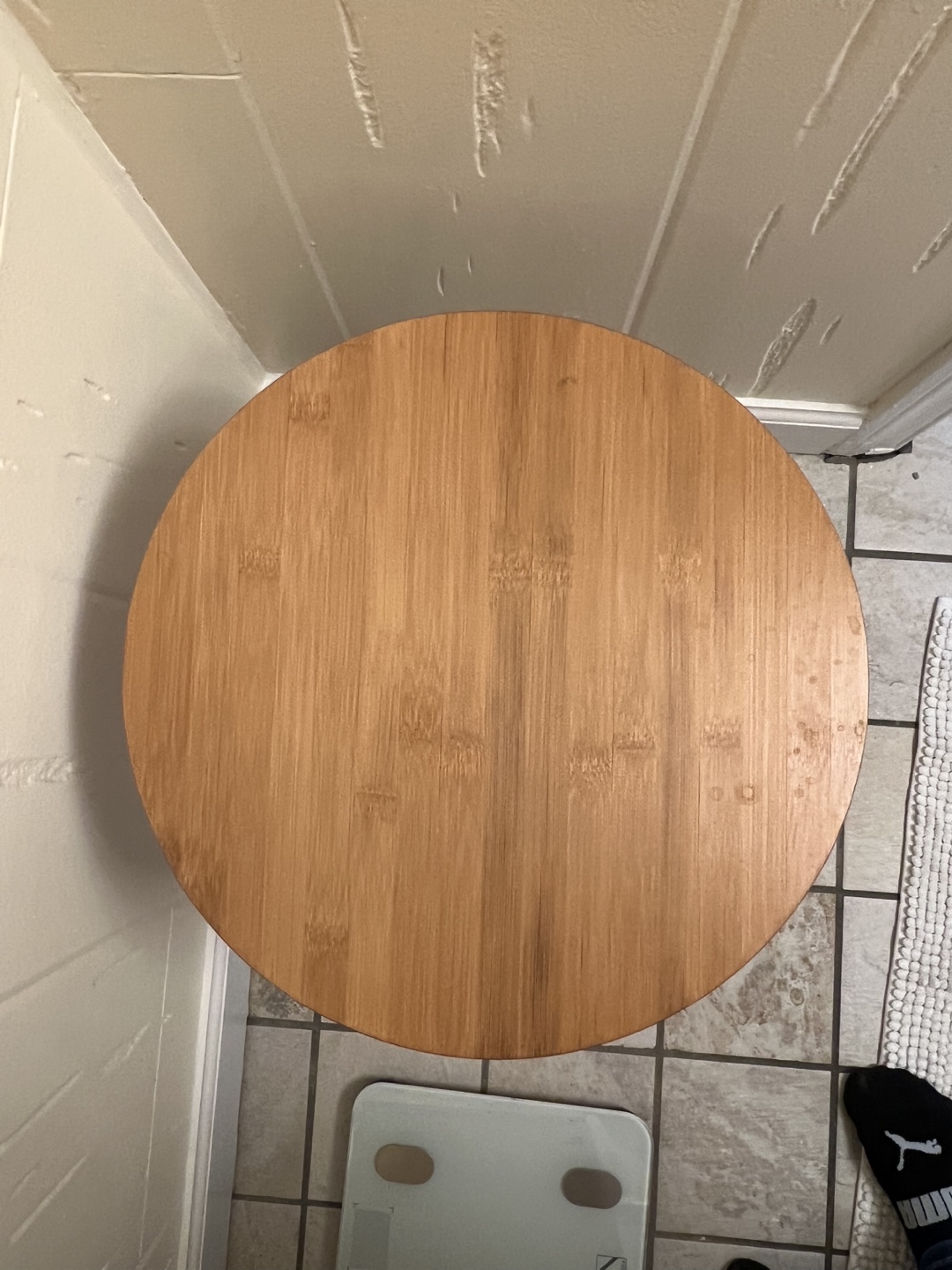 Round Bamboo Side Table/Stool with Black Hairpin Legs
