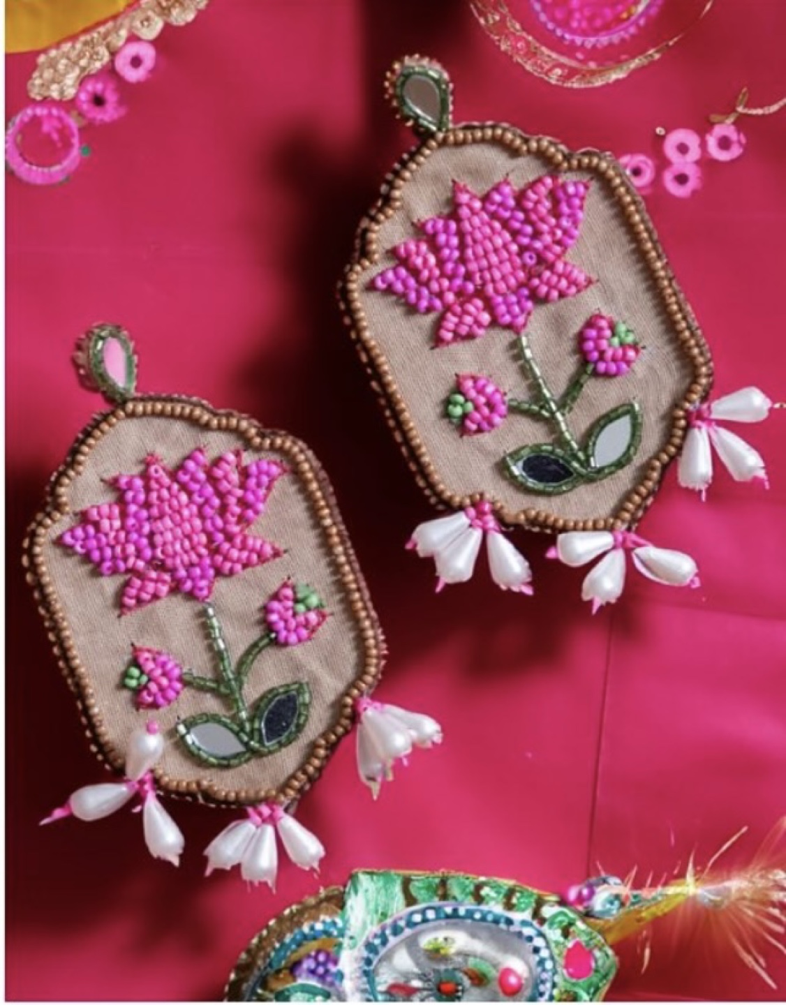 Beaded Lotus Flower Earrings