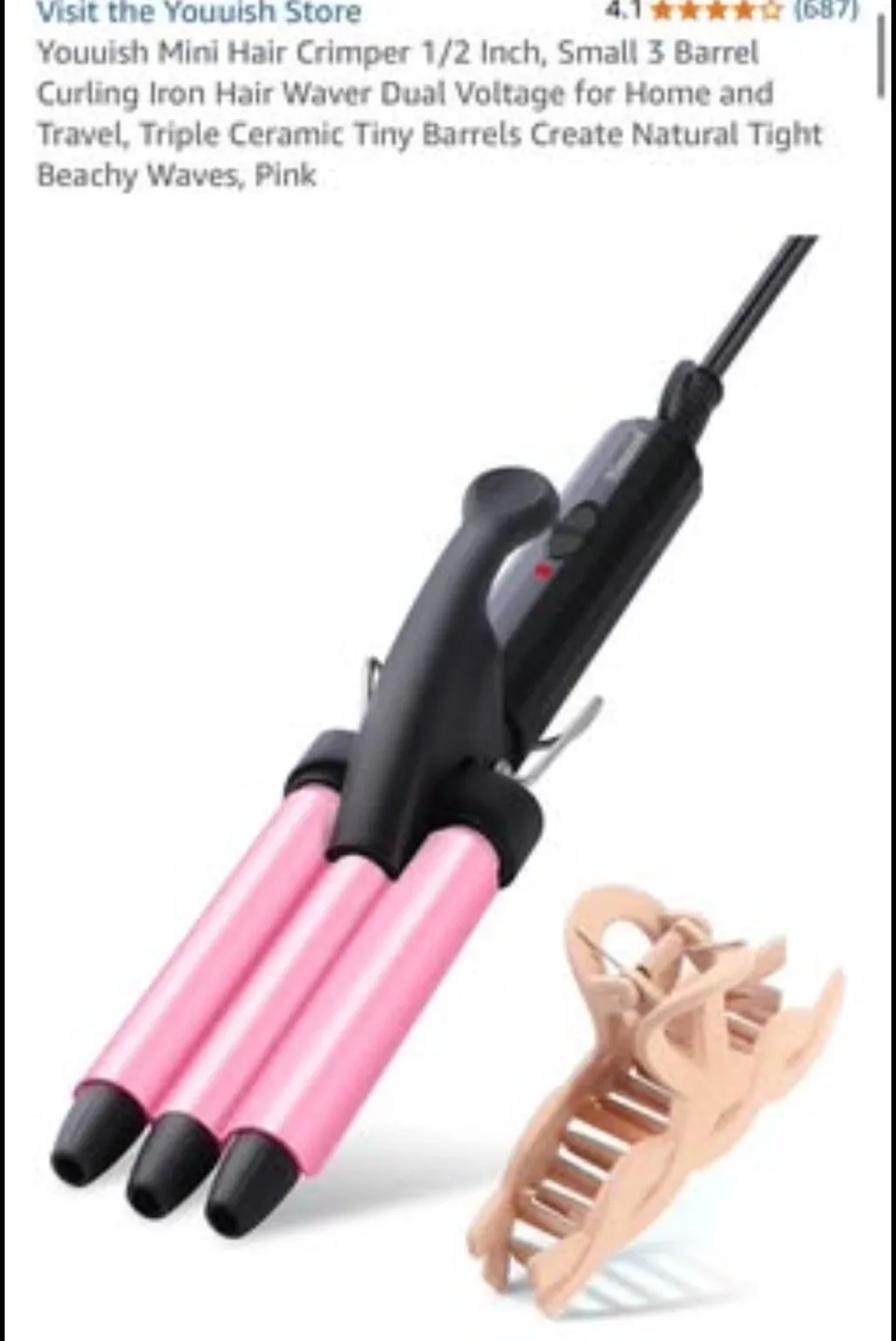 New Youuish Mini Hair Crimper 1/2 Inch, Small 3 Barrel thumbnail