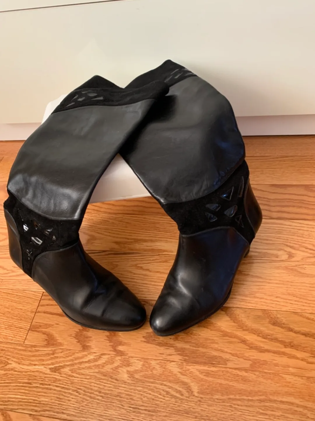 Vintage Black Italian Leather Knee-High Boots image indicator(3)