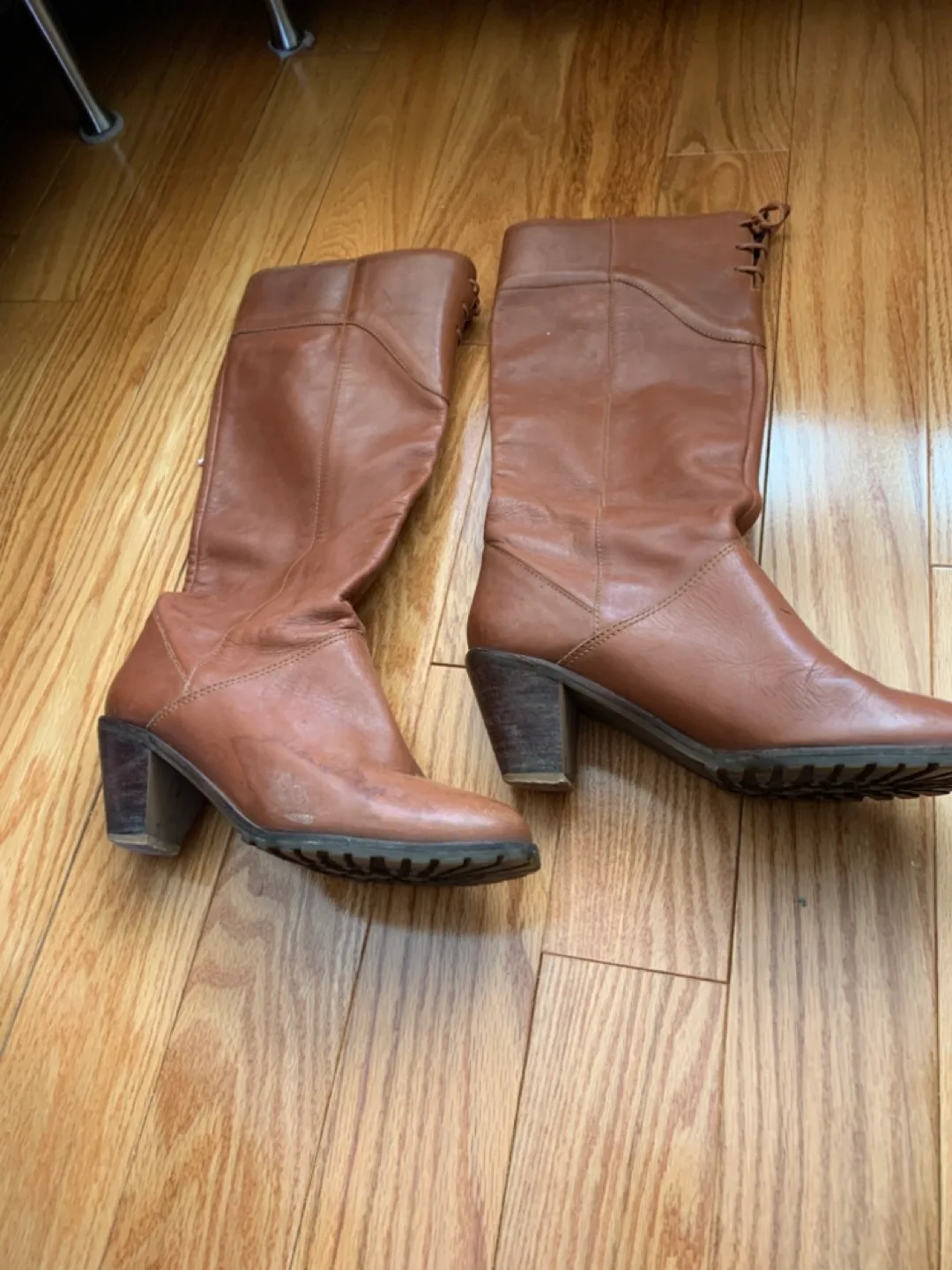 Brown Leather Knee-High Boots with Lace-Up Detail image indicator(4)