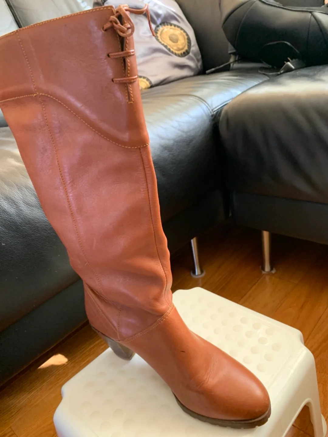 Brown Leather Knee-High Boots with Lace-Up Detail image indicator(3)