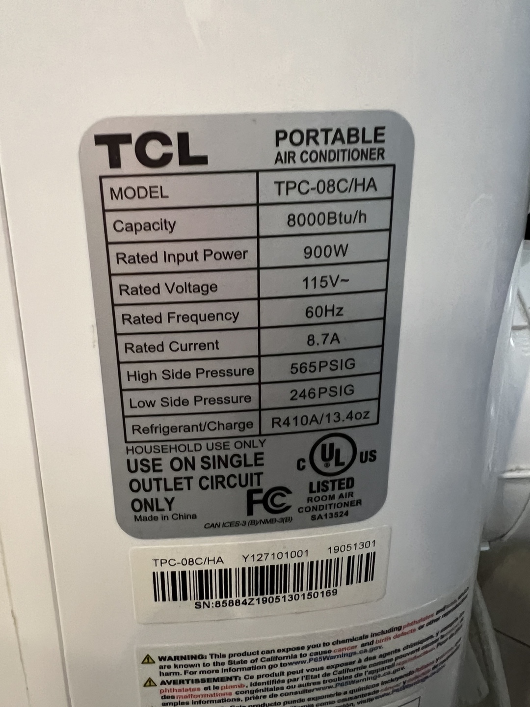 TCL 8000 BTU Portable Air Conditioner - photo 2
