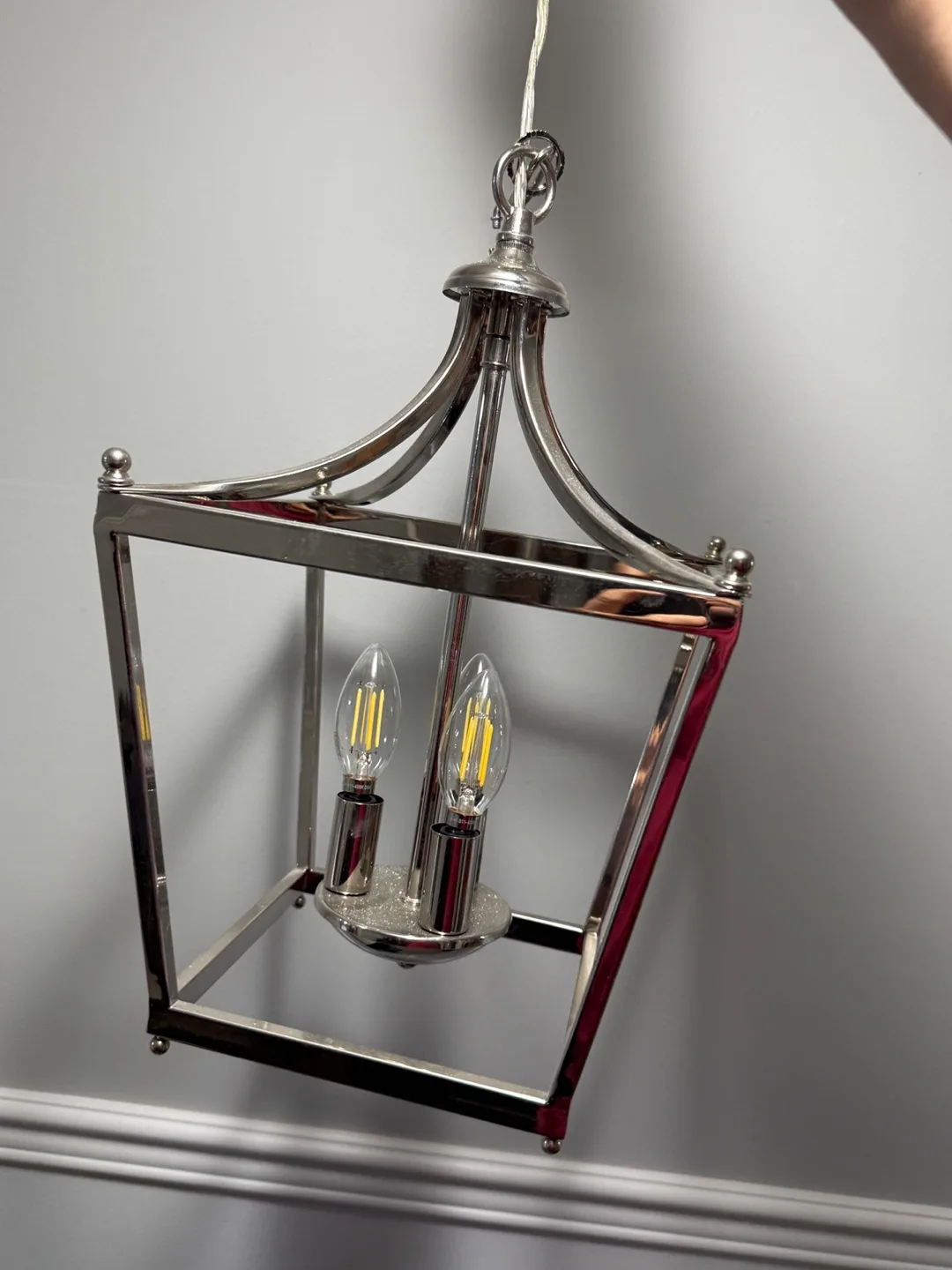 Modern Chrome Lantern Pendant 3-Light Fixture image indicator(2)