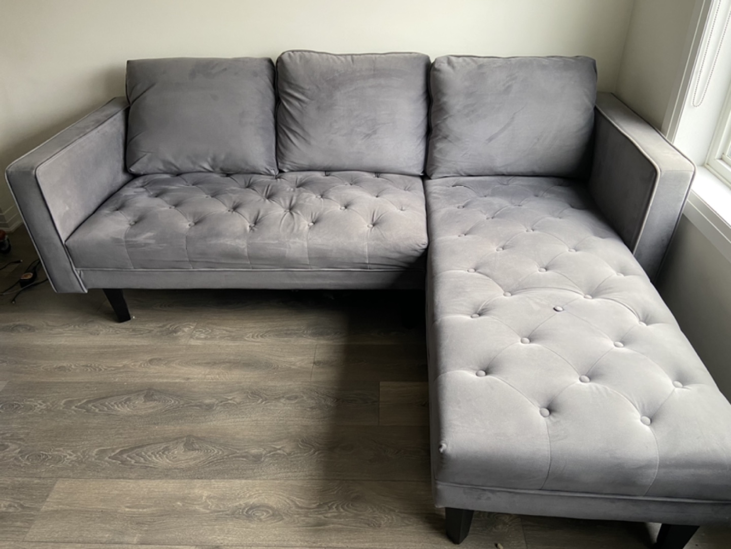 Grey Velvet Sectional Sofa Structube - photo 2