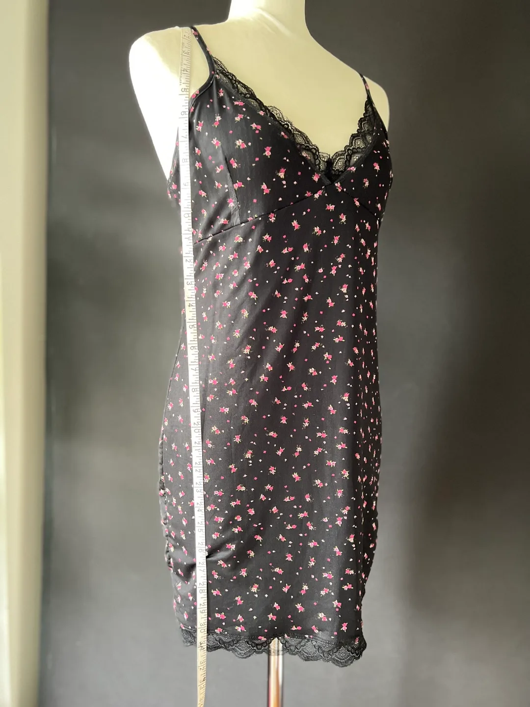 Black Floral Slip Dress with Lace Trim image indicator(7)