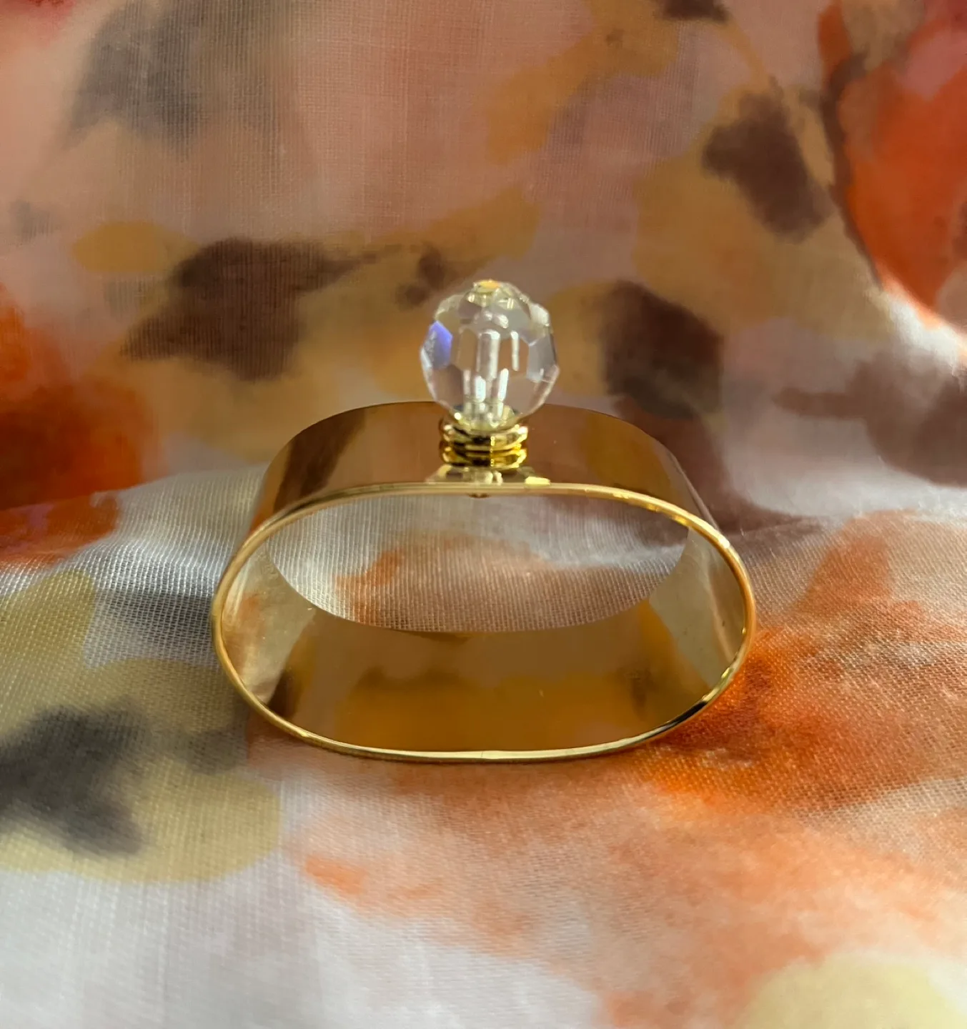 Set of 4 Gold-Plated Brass Napkin Rings with Austrian Crystal