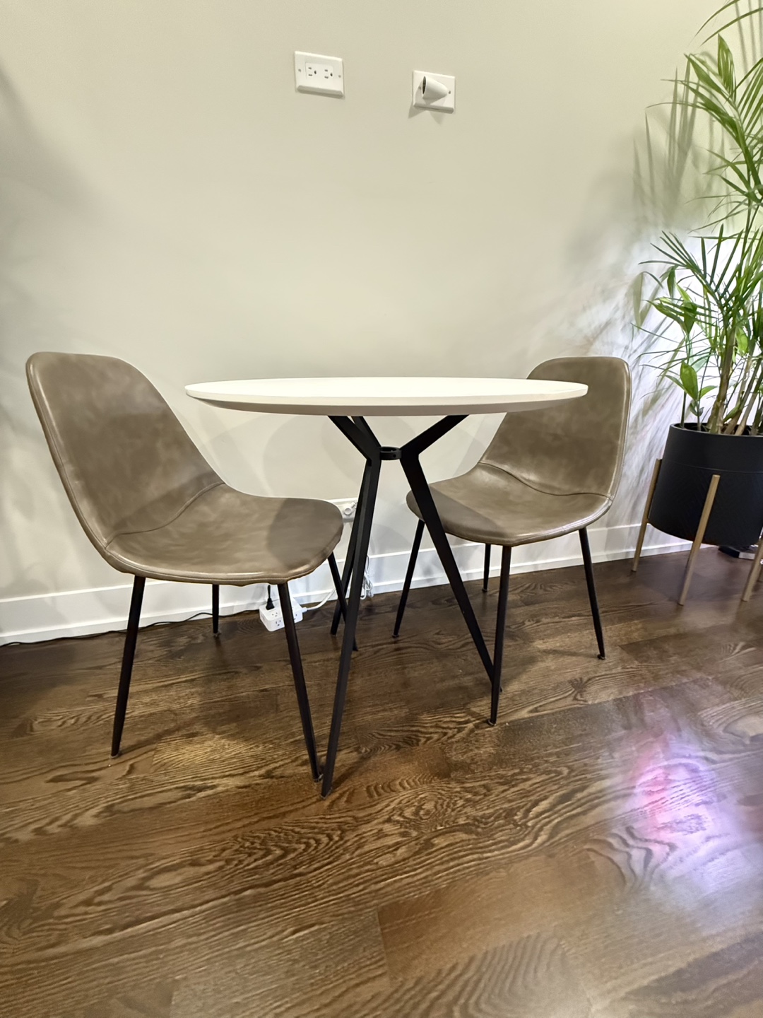 Round White Table with Two Brown Chairs - photo 2