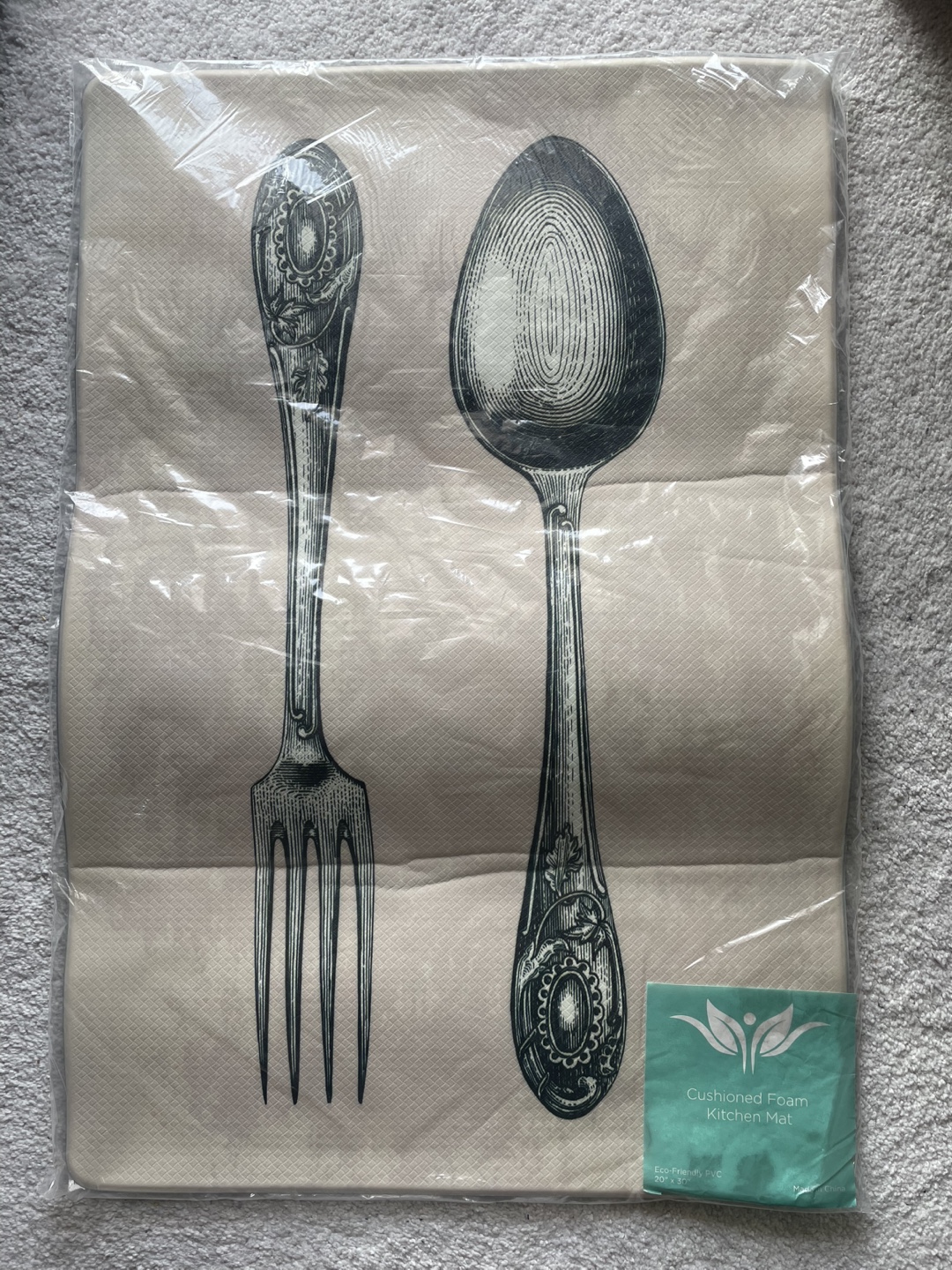 New! Cushioned Foam Kitchen Mat - Spoon & Fork Design