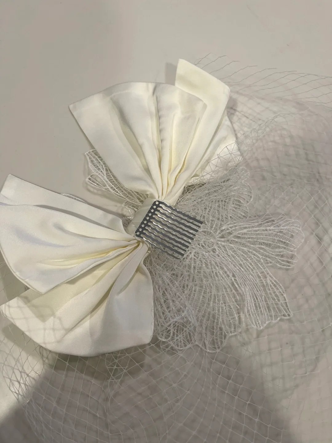 Handmade wedding White Bridal Birdcage Veil with Lace Flower image indicator(5)