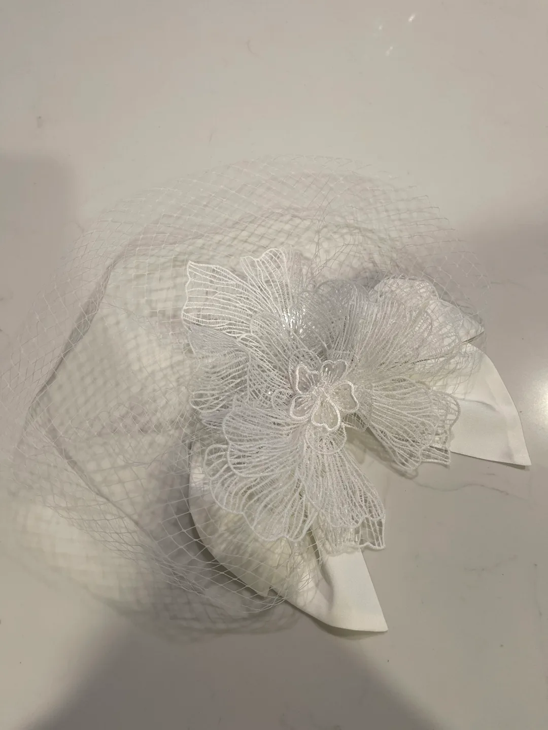 Handmade wedding White Bridal Birdcage Veil with Lace Flower image indicator(6)