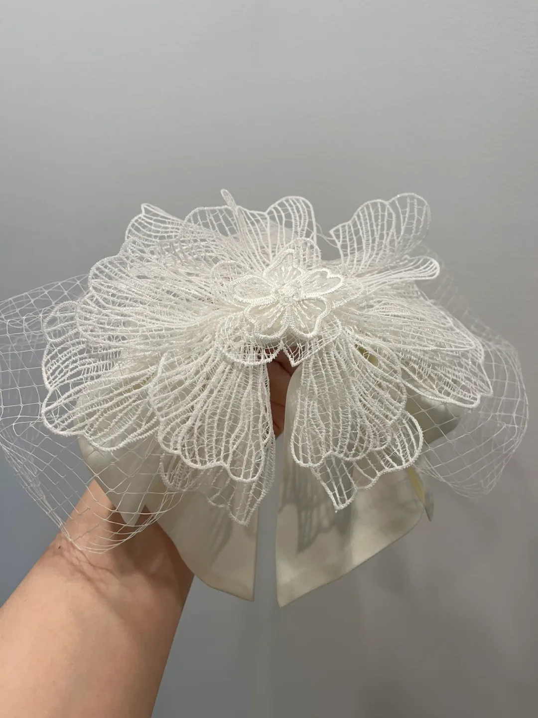 Handmade wedding White Bridal Birdcage Veil with Lace Flower image indicator(2)