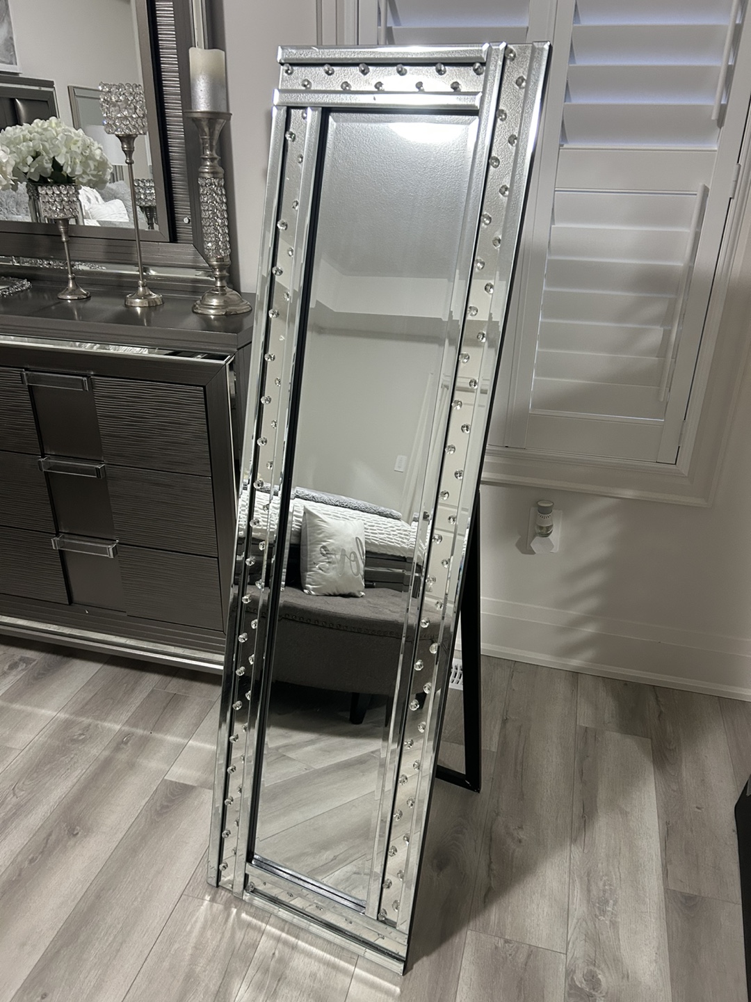 Elegant Full-Length Mirror with Crystal Accents