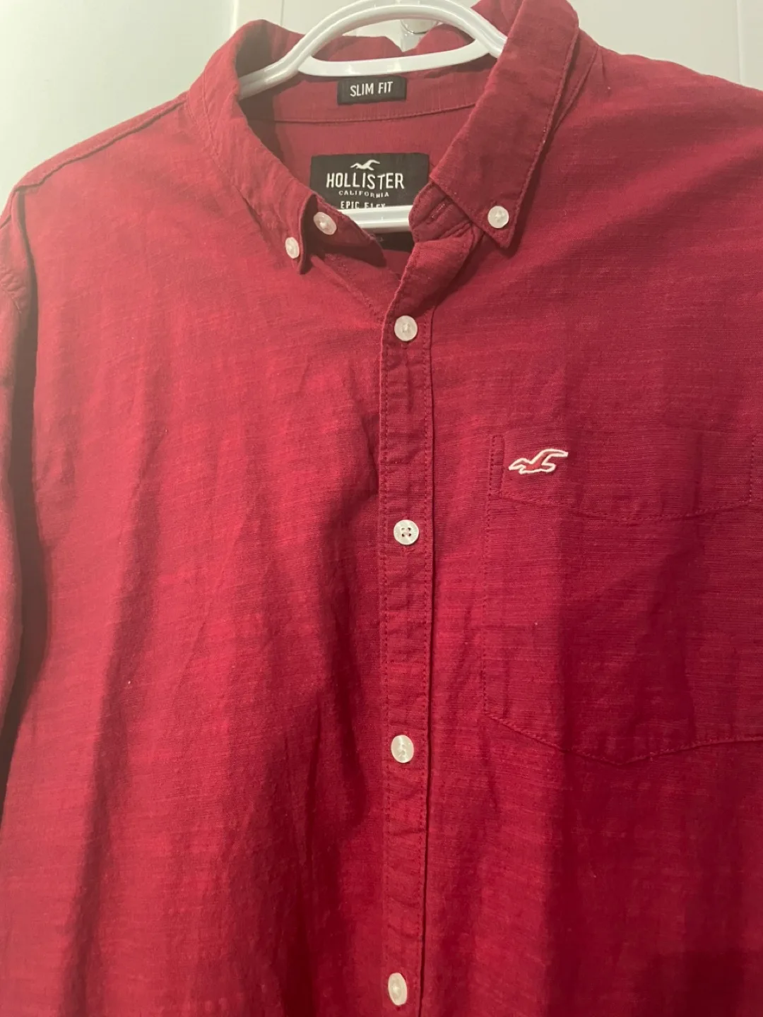Hollister Men's Burgundy Slim Fit Long Sleeve Button-Down Shirt thumbnail