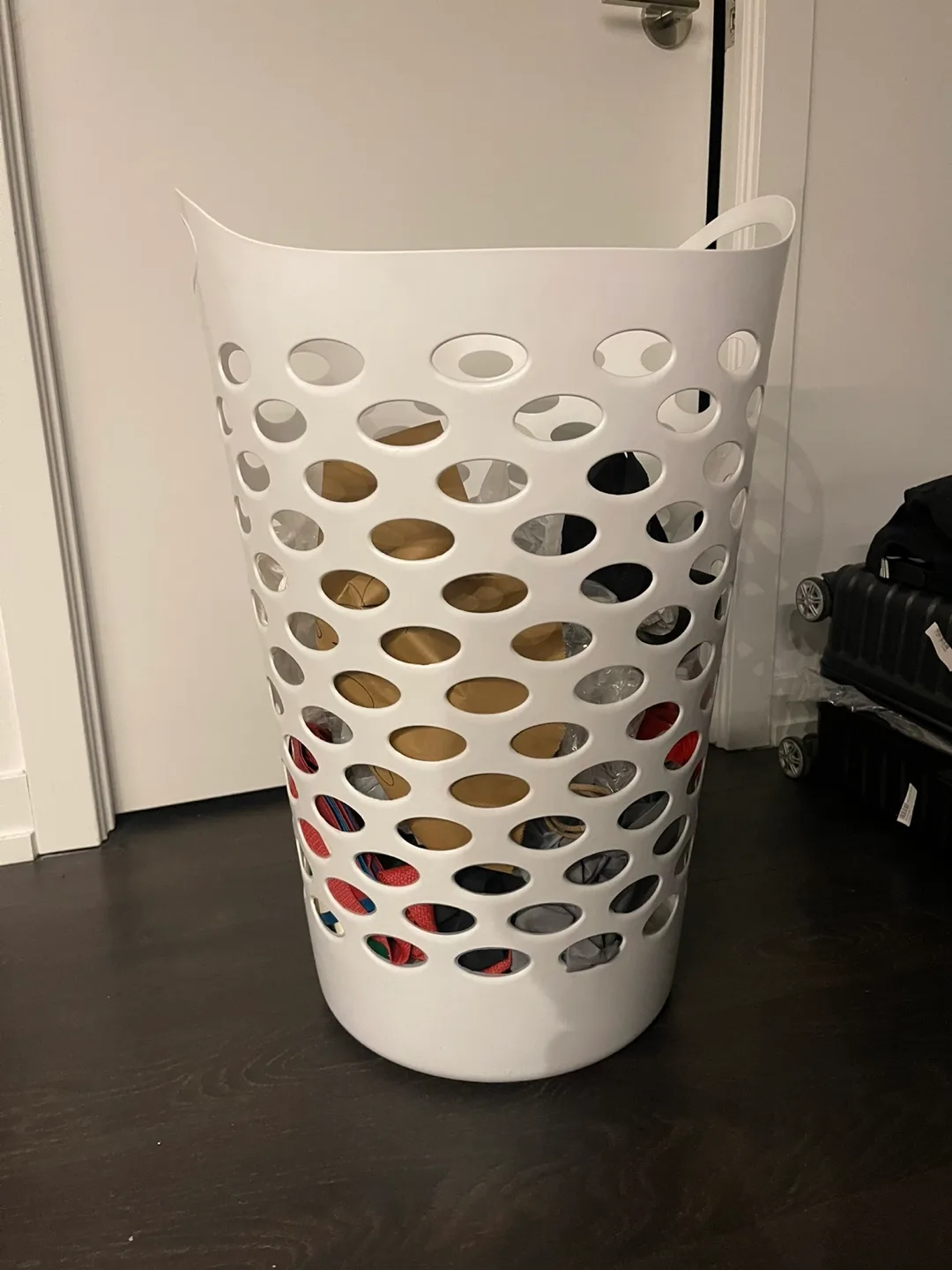 White Plastic Laundry Basket with Handles thumbnail