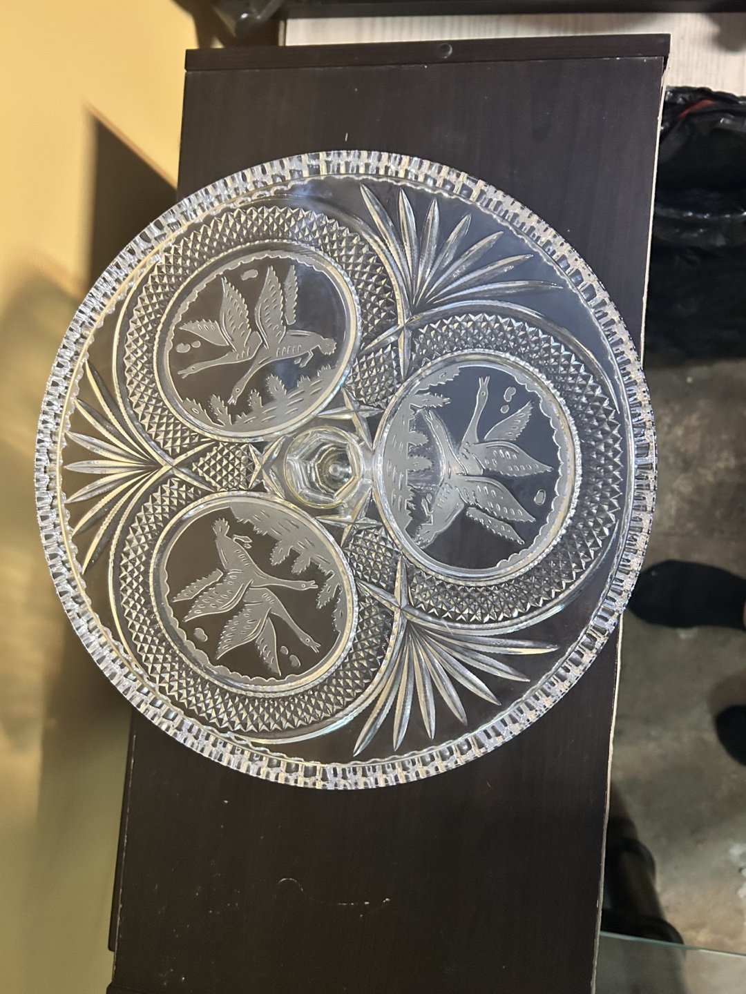 Vintage Crystal Cake Stand with Bird Design - photo 2