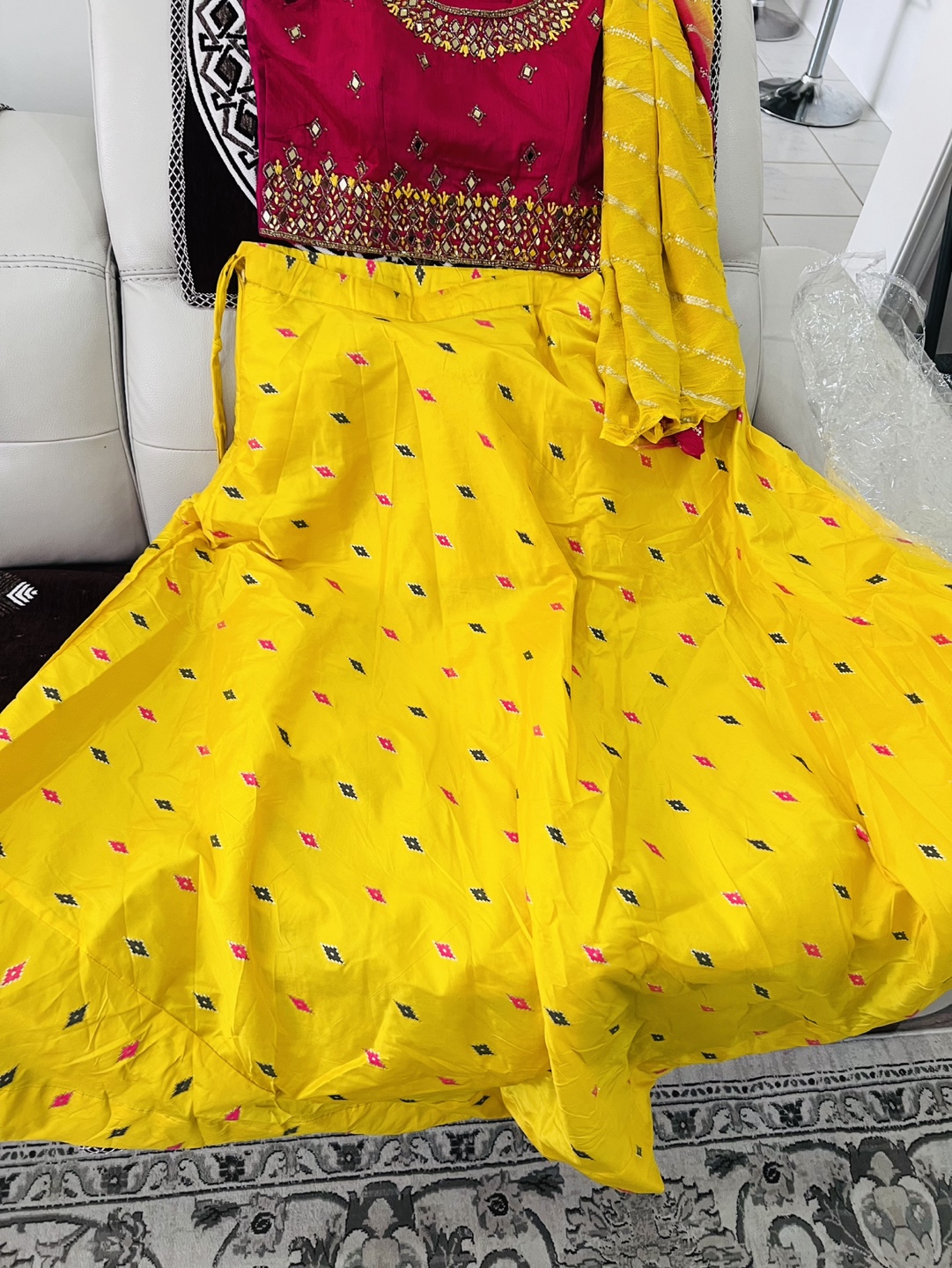 Beautiful Yellow and Pink Embroidered Choli and Lehenga Set - photo 3