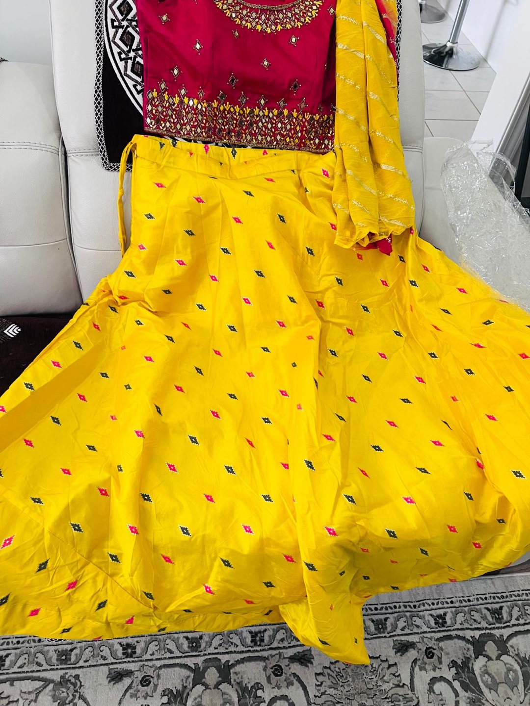 Beautiful Yellow and Pink Embroidered Choli and Lehenga Set