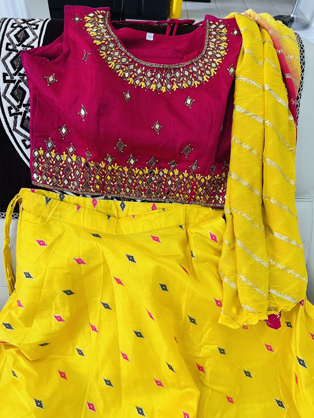 Beautiful Yellow and Pink Embroidered Choli and Lehenga Set - photo 4