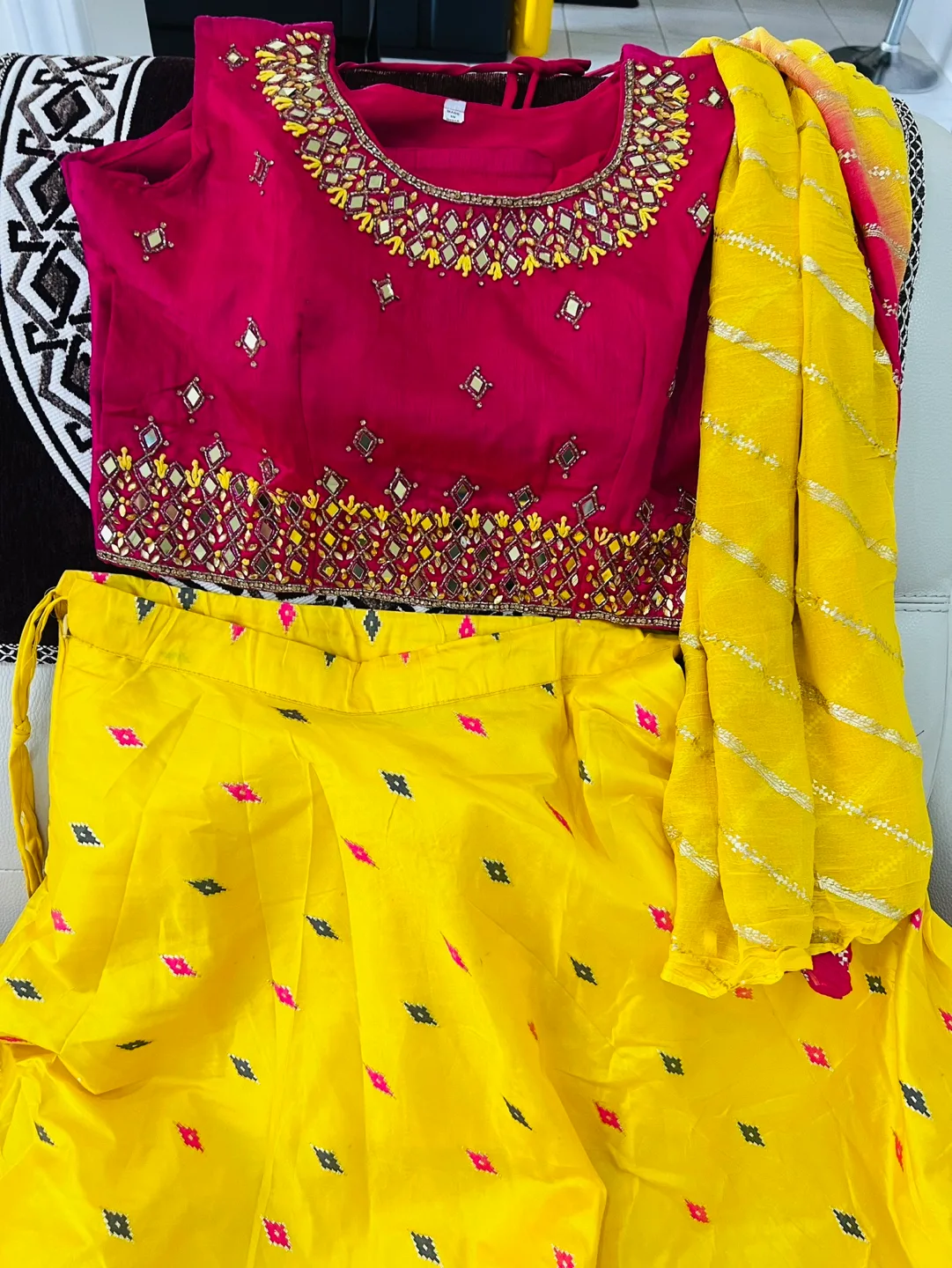 Beautiful Yellow and Pink Embroidered Choli and Lehenga Set image indicator(4)