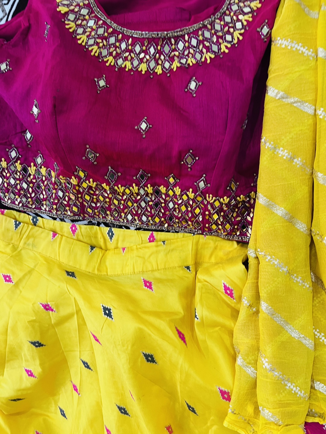 Beautiful Yellow and Pink Embroidered Choli and Lehenga Set - photo 5