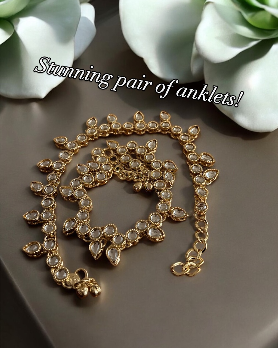 Stunning Gold Anklets with Clear Stones