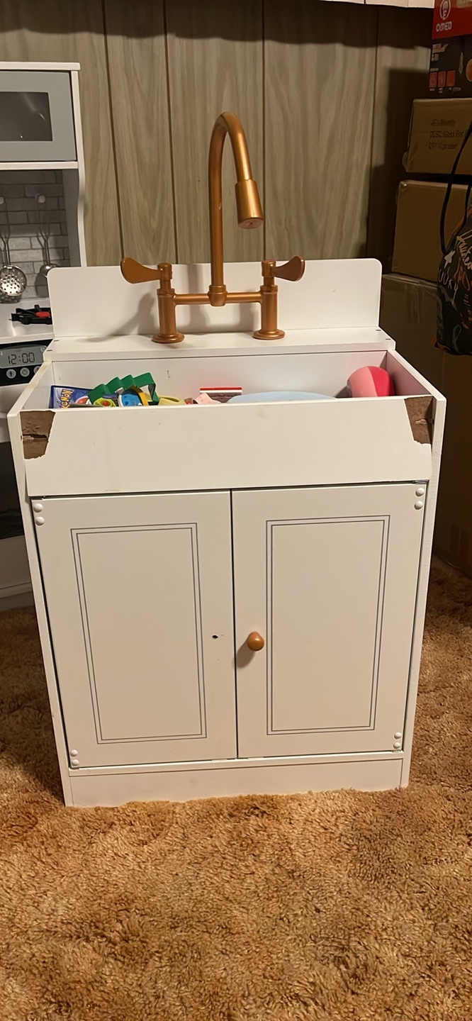 Kids' Wooden Play Kitchen Sink with Copper Faucet