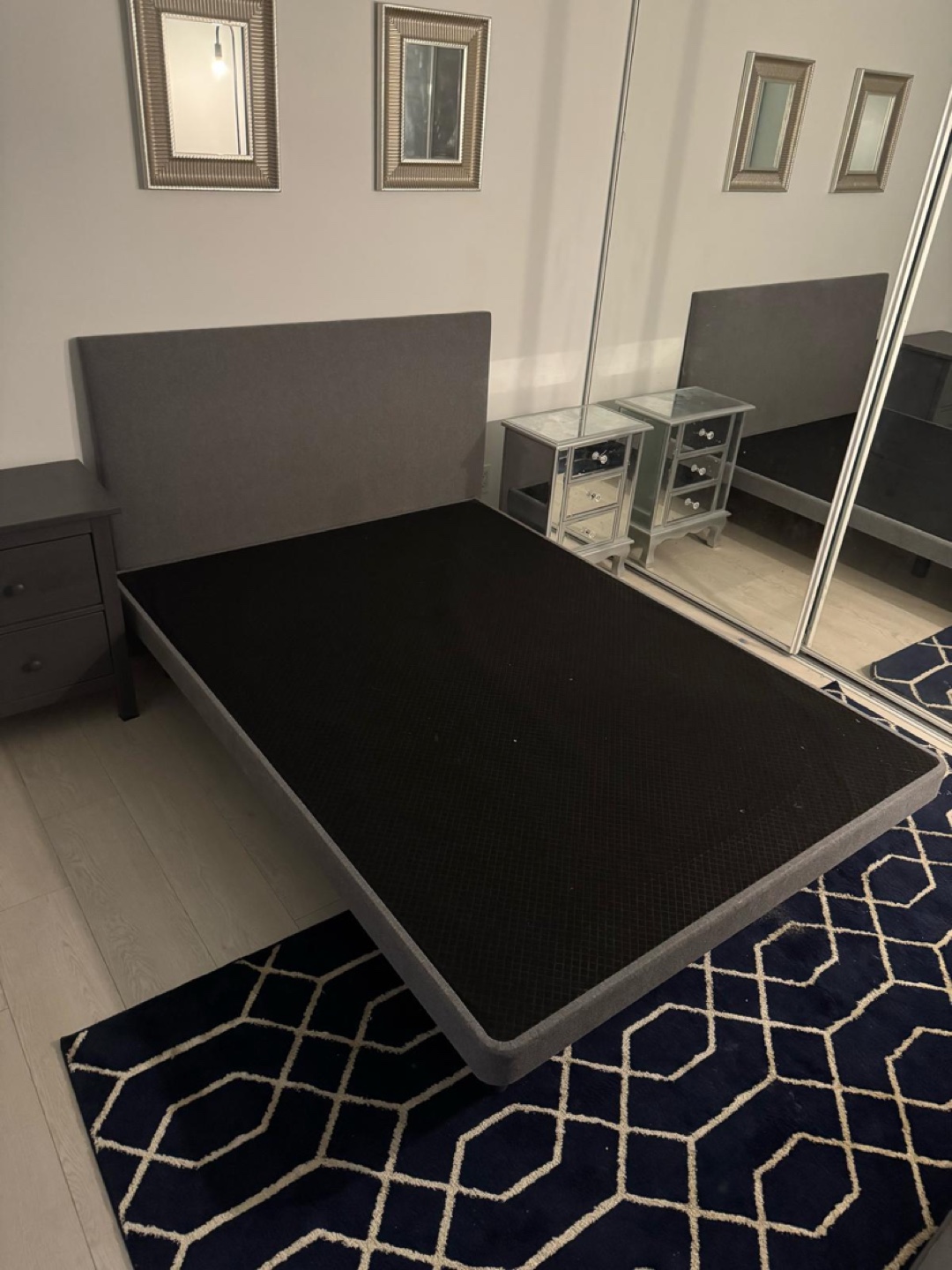 Double size Grey Fabric Bed Foundation & headboard