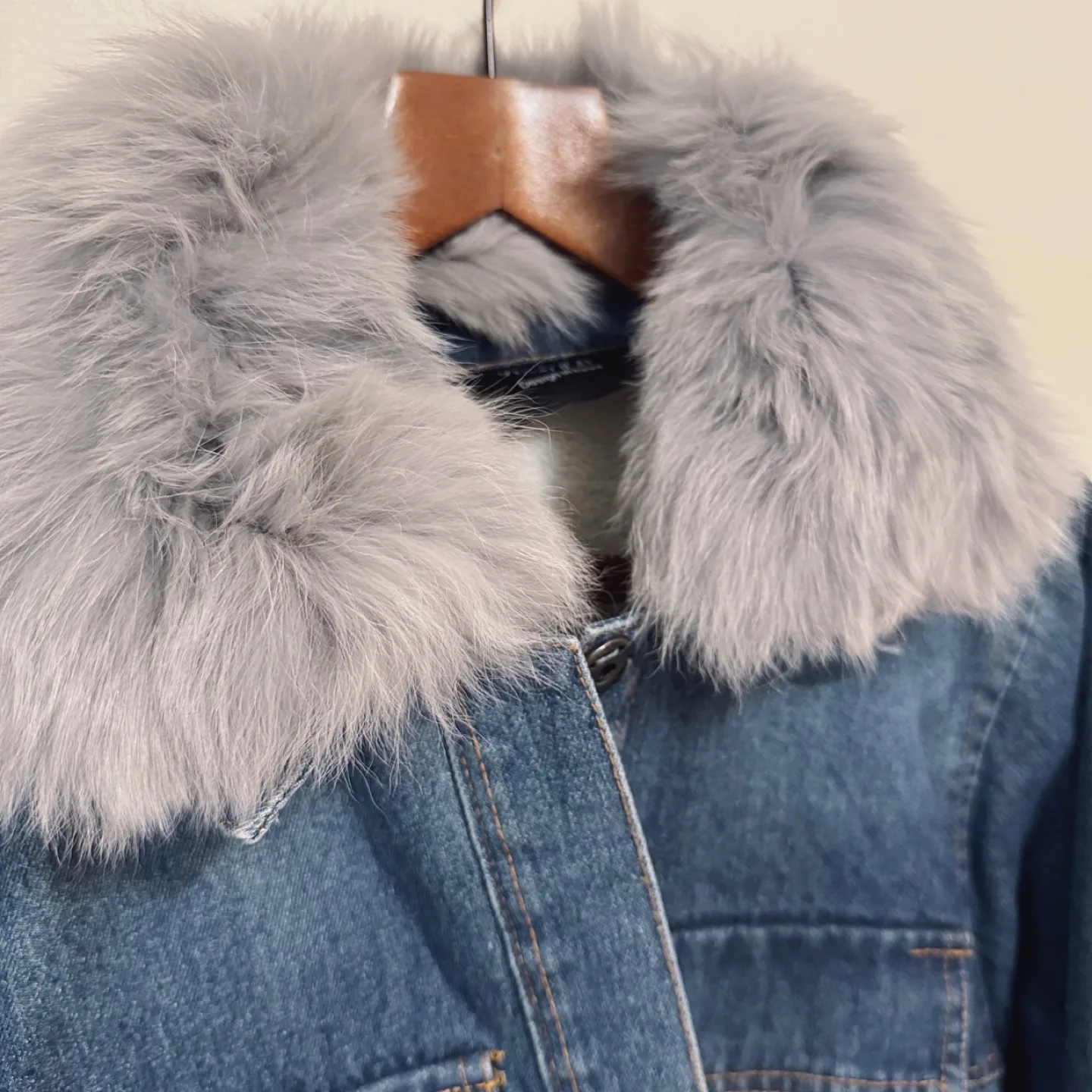 Vintage Denim Jacket with Real Rabbit Fur Collar image indicator(6)