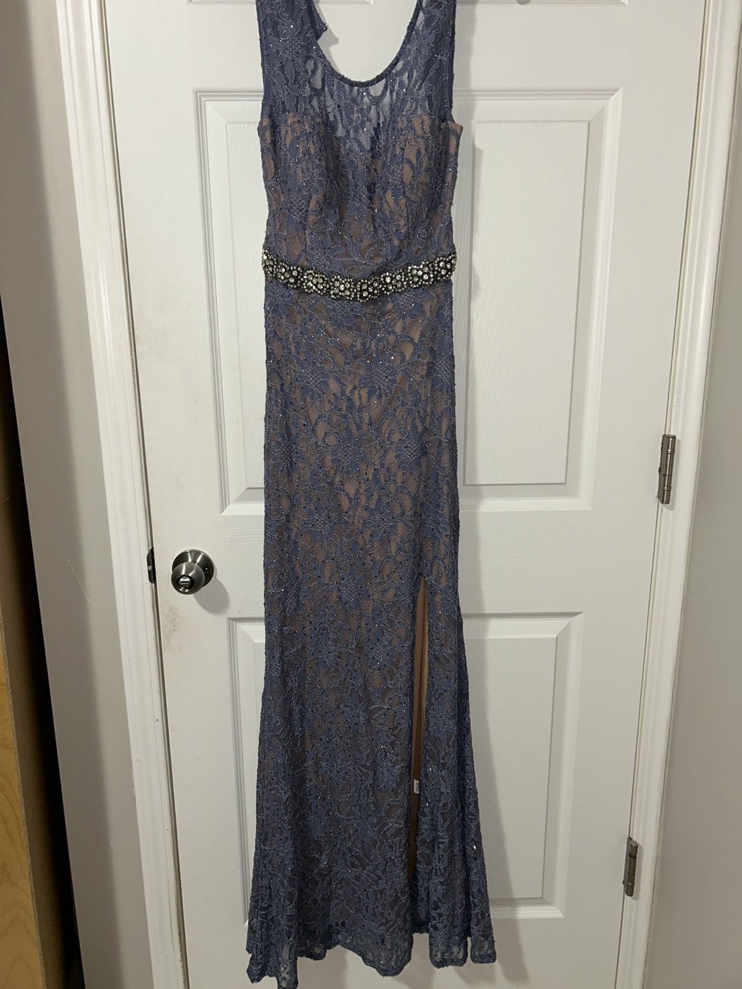 Stunning Periwinkle Lace Formal Gown with Rhinestone Belt - photo 3
