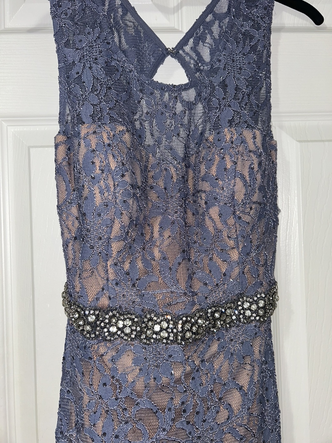 Stunning Periwinkle Lace Formal Gown with Rhinestone Belt - photo 5